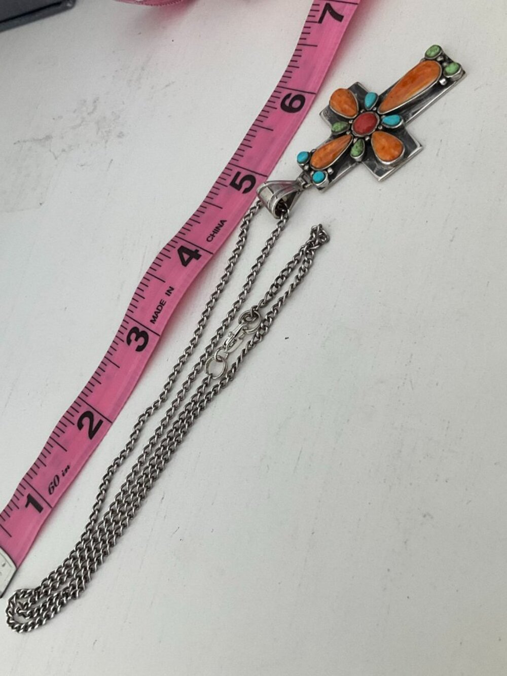 Vintage Native American 925 silver cross and chain - Picture 3 of 6